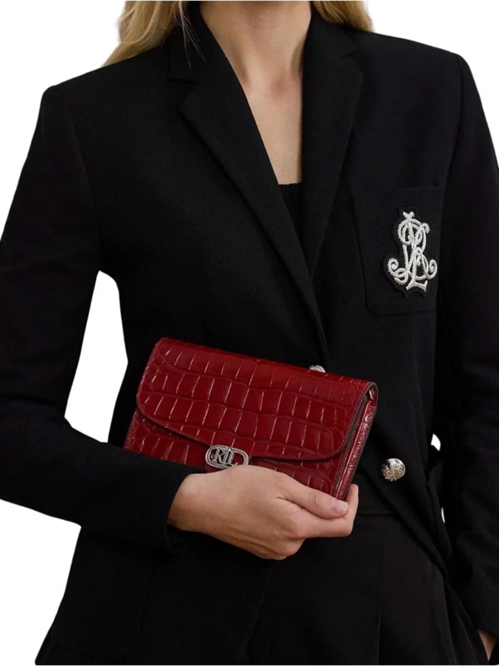 Lauren Ralph Lauren Adair Croc-Embossed Leather Crossbody